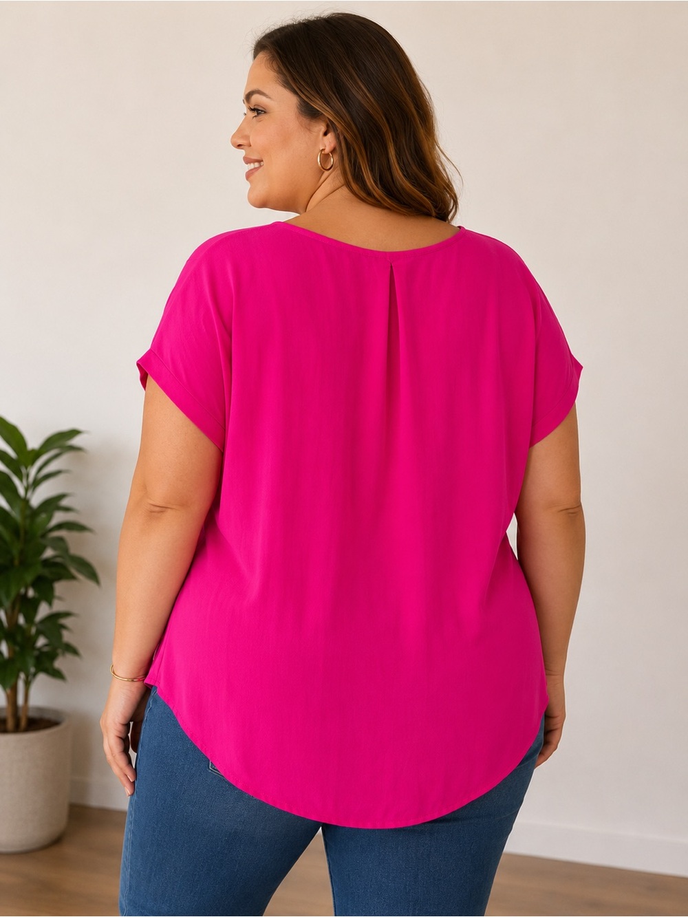 Japna Bright Pink Sheer High-Low Blouse – Size L - Picture 3 of 5